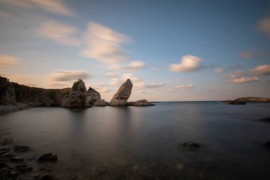 Colorful daytime long exposure and abstract panoramic view Agva Kilimli Bay, natural rock formations, Sile, Black Sea Region, Turkey.