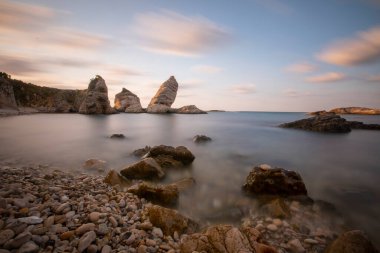 Colorful daytime long exposure and abstract panoramic view Agva Kilimli Bay, natural rock formations, Sile, Black Sea Region, Turkey.