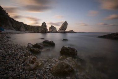 Colorful daytime long exposure and abstract panoramic view Agva Kilimli Bay, natural rock formations, Sile, Black Sea Region, Turkey.