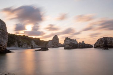 Colorful daytime long exposure and abstract panoramic view Agva Kilimli Bay, natural rock formations, Sile, Black Sea Region, Turkey.
