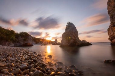 Colorful daytime long exposure and abstract panoramic view Agva Kilimli Bay, natural rock formations, Sile, Black Sea Region, Turkey.