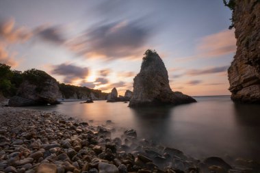 Colorful daytime long exposure and abstract panoramic view Agva Kilimli Bay, natural rock formations, Sile, Black Sea Region, Turkey.