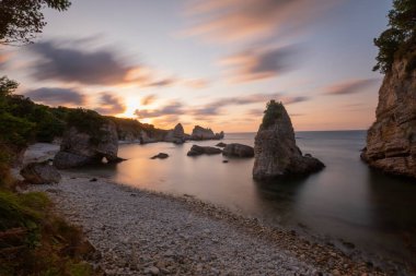 Colorful daytime long exposure and abstract panoramic view Agva Kilimli Bay, natural rock formations, Sile, Black Sea Region, Turkey.