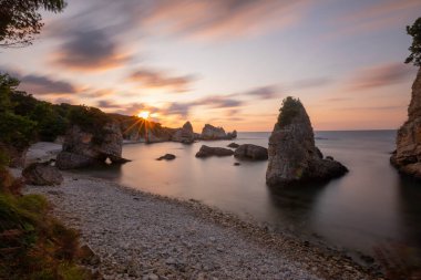 Colorful daytime long exposure and abstract panoramic view Agva Kilimli Bay, natural rock formations, Sile, Black Sea Region, Turkey.