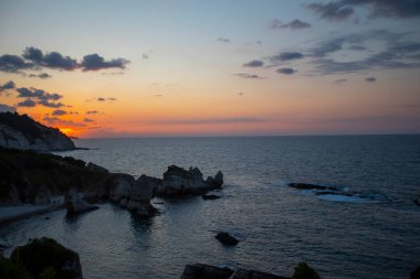 Colorful daytime long exposure and abstract panoramic view Agva Kilimli Bay, natural rock formations, Sile, Black Sea Region, Turkey.
