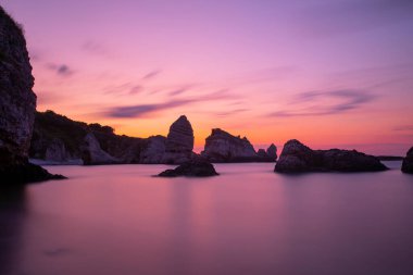 Colorful daytime long exposure and abstract panoramic view Agva Kilimli Bay, natural rock formations, Sile, Black Sea Region, Turkey.