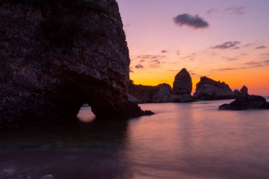 Colorful daytime long exposure and abstract panoramic view Agva Kilimli Bay, natural rock formations, Sile, Black Sea Region, Turkey.