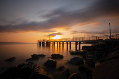 Colorful daytime long exposure and abstract panoramic view Agva Kilimli Bay, natural rock formations, Sile, Black Sea Region, Turkey.