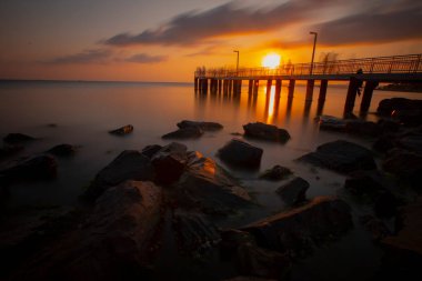 Colorful daytime long exposure and abstract panoramic view Agva Kilimli Bay, natural rock formations, Sile, Black Sea Region, Turkey.