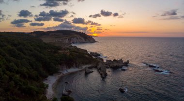 Colorful daytime long exposure and abstract panoramic view Agva Kilimli Bay, natural rock formations, Sile, Black Sea Region, Turkey.