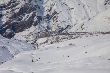 Winter Landscape with Small Village Houses Between Snow Covered Forest in Cold Mountains. Giresun - Turkey