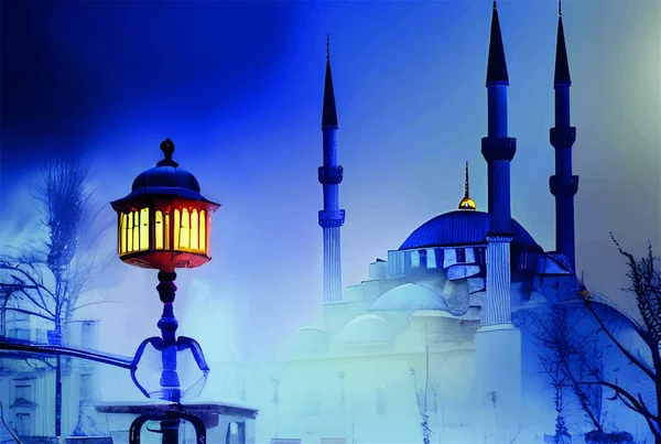 Fantasztikus Sultanahmet Tér Kék Tónusok Tükrözik Telet — Stock Fotó