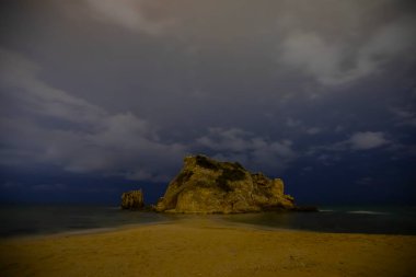 Interesting elephant-like rock in Sardala Bay. Long exposure shot in the morning. Kocaeli, Turkey.