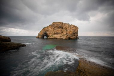 Interesting elephant-like rock in Sardala Bay. Long exposure shot in the morning. Kocaeli, Turkey.