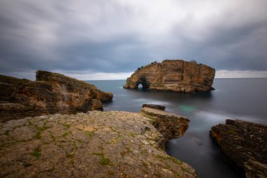 Interesting elephant-like rock in Sardala Bay. Long exposure shot in the morning. Kocaeli, Turkey.