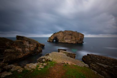 Interesting elephant-like rock in Sardala Bay. Long exposure shot in the morning. Kocaeli, Turkey.