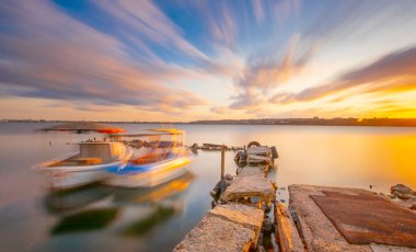 View from Kanarya shore on Kucukcekmece lake. Lake Kucukcekmece is a lagoon located in the European portion of Istanbul Province, northwestern Turkey. clipart