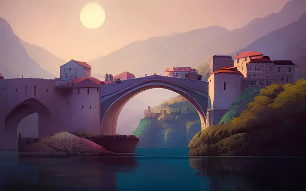 Mostar Bosnien Och Hercegovina Den Gamla Bron Stari Most Med — Stockfoto