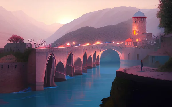 Mostar Bosnien Och Hercegovina Den Gamla Bron Stari Most Med — Stockfoto