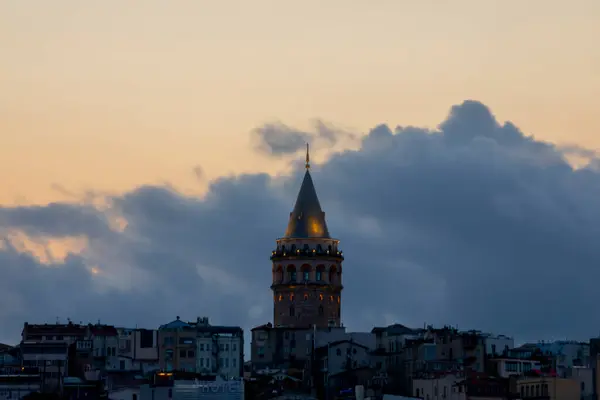 Letecký Večerní Snímek Věže Galata Istanbulu Turecku Letecký Pohled Památku — Stock fotografie