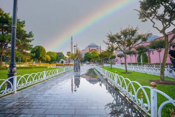 Hagia Sophia Antico Punto Riferimento Religioso Istanbul Tramonto Vista Panoramica — Foto Stock