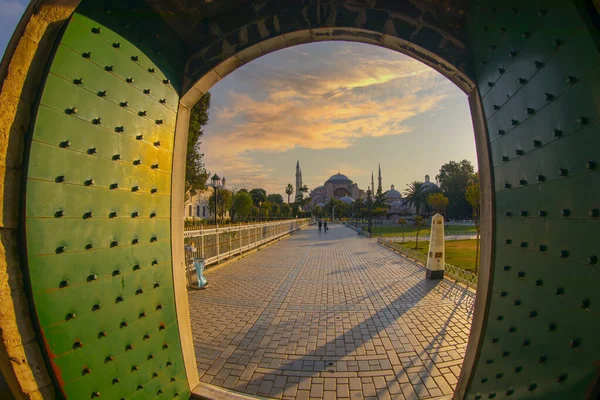 Hagia Sophia Antigo Marco Religioso Istambul Pôr Sol Vista Panorâmica — Fotografia de Stock