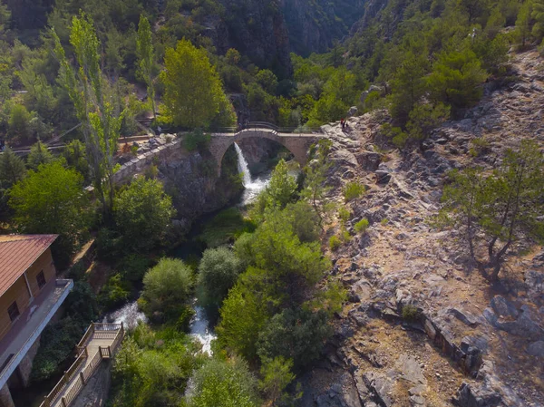 stock image Clandras old bridge and Usak Aqueduct, Aerial view