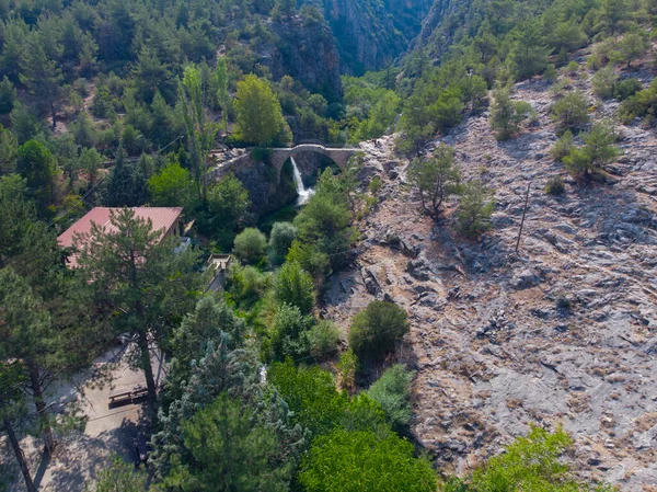 stock image Clandras old bridge and Usak Aqueduct, Aerial view