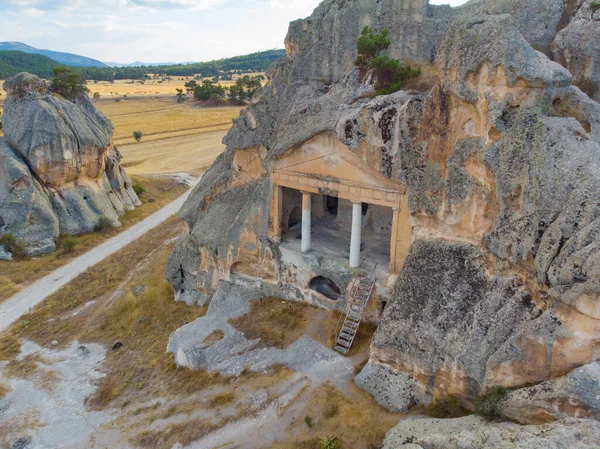 Phrygian Valley Gerdekkaya Mausoléu Rocha Vista Aérea — Fotografia de Stock