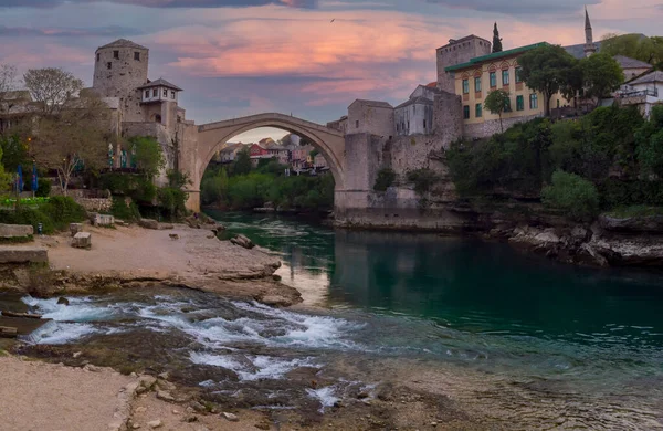 stock image The old bridge and river in city of Mostar