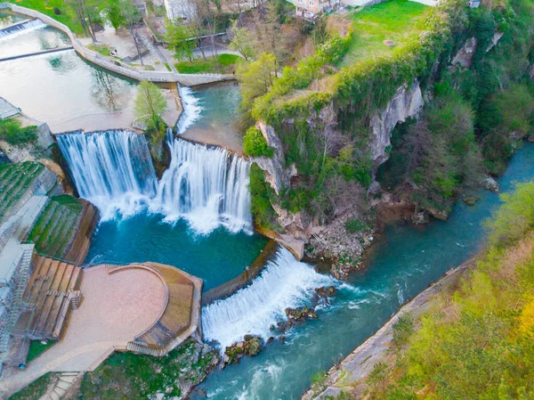 Történelmi Jajce Város Bosznia Hercegovina Híres Látványos Pliva Vízesés — Stock Fotó