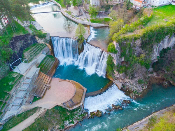 Storica Città Jajce Bosnia Erzegovina Famosa Spettacolare Cascata Pliva — Foto Stock