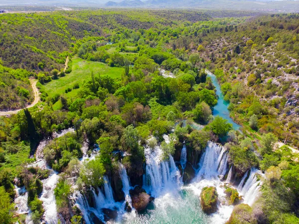 Drone Aerial Top View Picturesque Kravice Waterfalls Bosnia Herzegovina — Stock Photo, Image