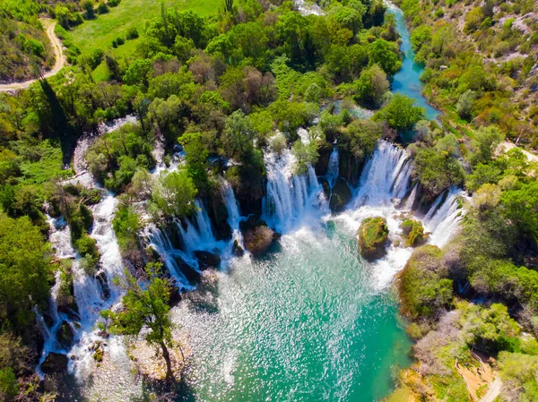 Drohne Von Oben Nach Unten Ansicht Der Malerischen Kravice Wasserfälle — Stockfoto
