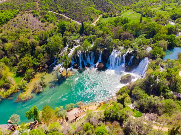 Drone Aerial Top View Picturesque Kravice Waterfalls Bosnia Herzegovina — Stock Photo, Image