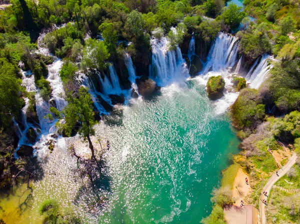 Letecký Pohled Shora Dolů Malebné Kravické Vodopády Bosně Hercegovině — Stock fotografie