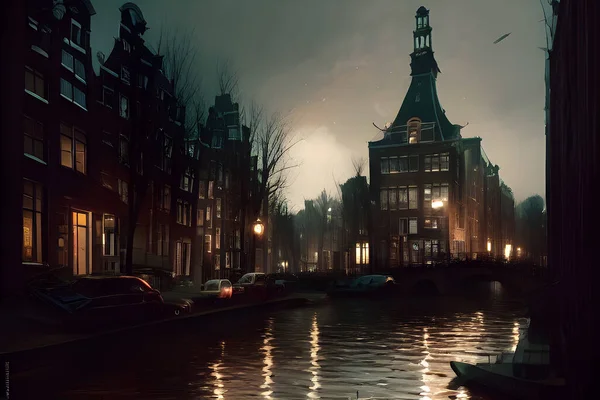 Зингель Канал Амстердаме Окружавший Город Средние Века Знаменитая Часть Канала — стоковое фото