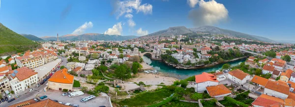 Photo Panoramique Vieille Ville Mostar Avec Vieux Pont — Photo