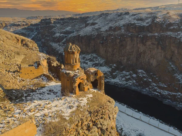 Utsikt Över Gränsen Mellan Turkiet Och Armenien Från Ani Ruins — Stockfoto