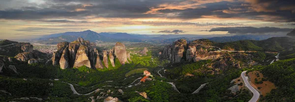 Drónra Néző Város Kastraki Meteore Görögország — Stock Fotó