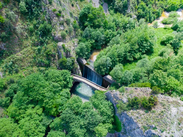 Paleokaria waterfall and ancient bridge, Thessaly, Greece, Europe
