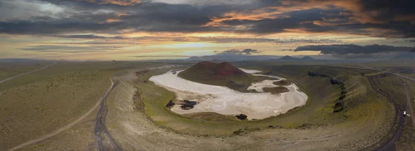 Luchtlandschap Van Meke Crater Turkije Uitzicht Groene Vallei Met Het — Stockfoto
