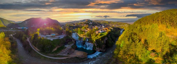 Aerial view of Jajce and Pliva waterfall , Bosnia and Herzegovina
