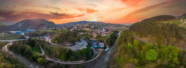 Luchtfoto Van Jajce Pliva Waterval Bosnië Herzegovina — Stockfoto