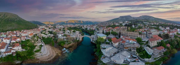 Αεροφωτογραφία Της Πόλης Μόσταρ Στη Βοσνία Και Ερζεγοβίνη Και Ορόσημα — Φωτογραφία Αρχείου