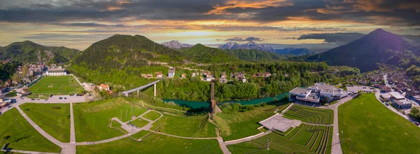 Uitzicht Bergen Rivieren Vanuit Lucht Een Stad Jablanica Bosnia Het — Stockfoto