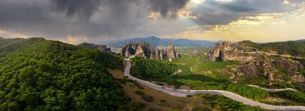 Panorámás Festői Kilátás Nyílik Híres Meteora — Stock Fotó