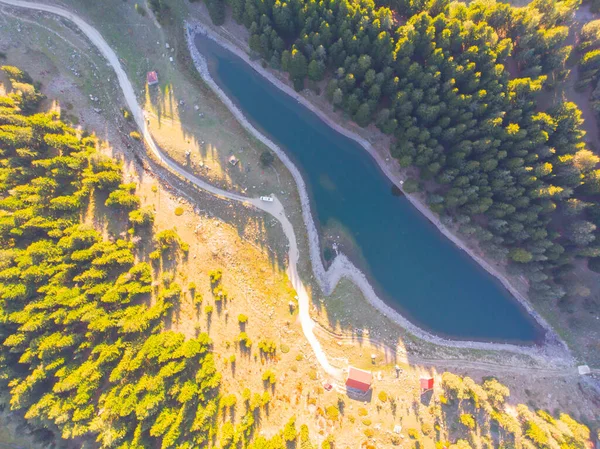 stock image Autumn view in Savsat. Artvin, Turkey. Beautiful autumn landscape with winding road. Aerial drone shot.