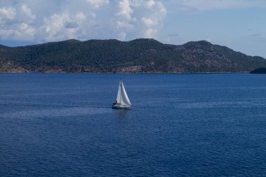 Oludeniz Sahili 'nin panoramik manzarası. Fethiye, Mugla, Türkiye. Yaz ve tatil konsepti.