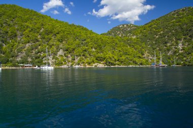 Oludeniz Sahili 'nin panoramik manzarası. Fethiye, Mugla, Türkiye. Yaz ve tatil konsepti.